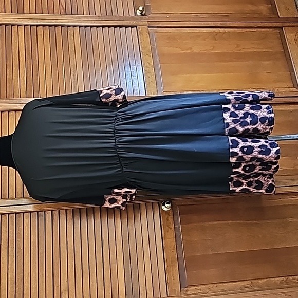 Black & leopard animal print slip over dress easy care Plus 2XL elastic waist - Picture 10 of 11